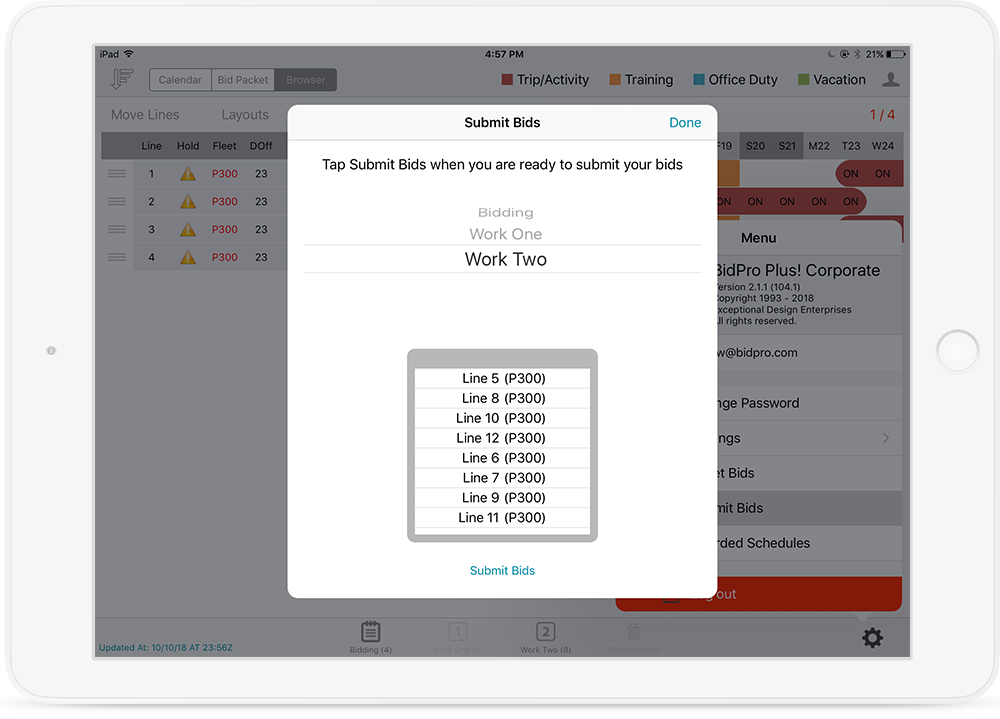 graphic of submitting bids on BidPro Plus! JetSuite iPad app