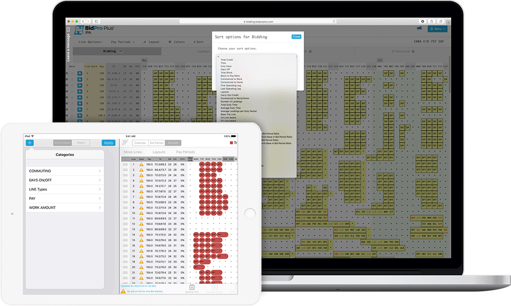 image of BidPro Plus! Bidding iPad app sort criteria