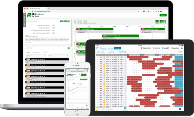 graphic of BidPro Plus! apps on MacBook and iPad screens